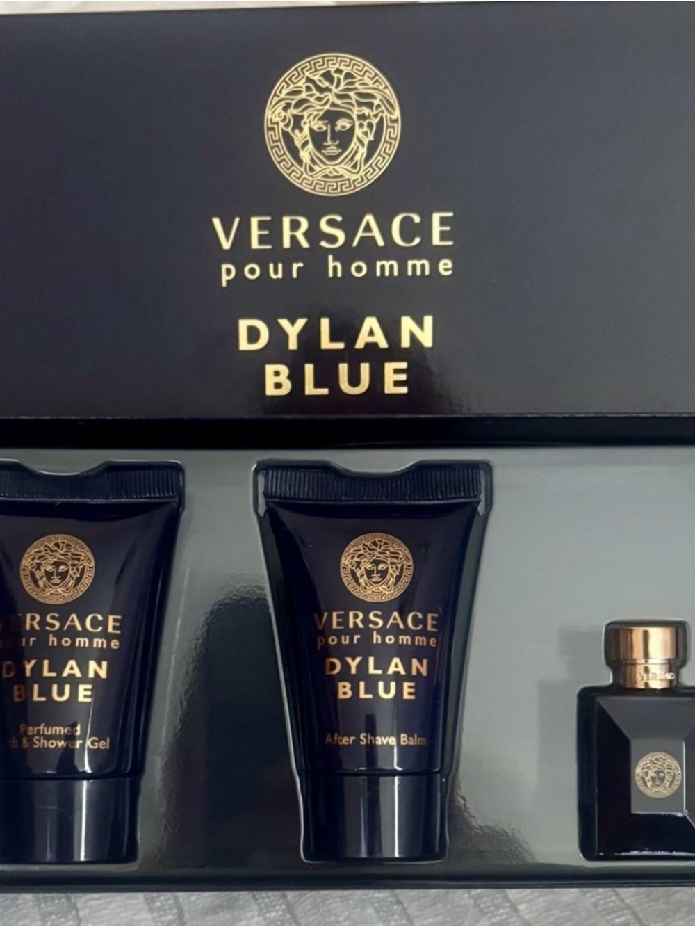 Versace Dylan Blue Men Grooming Set - Navy Blue & Gold Accents